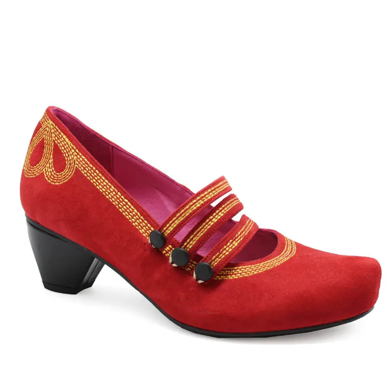 Lichido - Red/Gold Low heel cork shoe