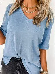 Lila Rib V-Neck Tee