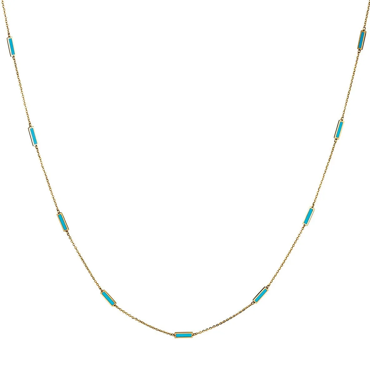 LONG TURQUOISE AND GOLD BAR CHAIN