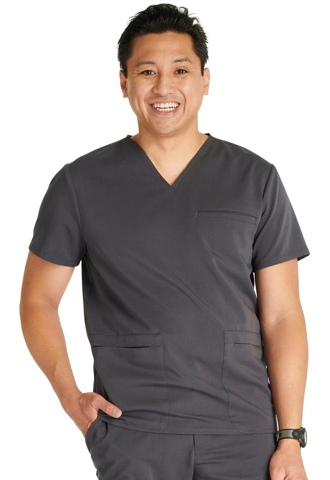 Lumino Atmos Men's V-Neck 3-Pocket Scrub Top with Monogram LD-CK719A