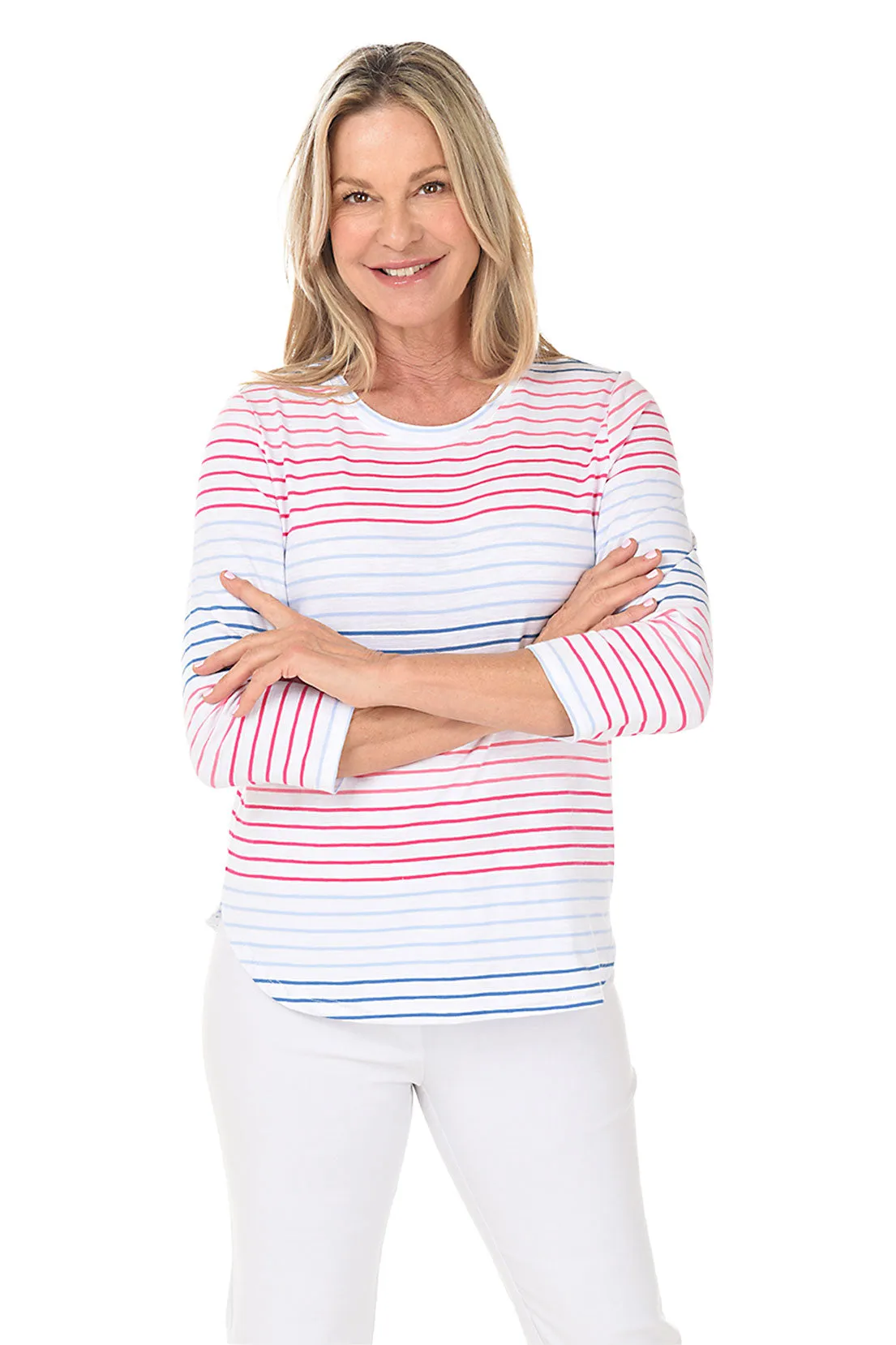 Multicolor Striped Curved Hem Knit Top