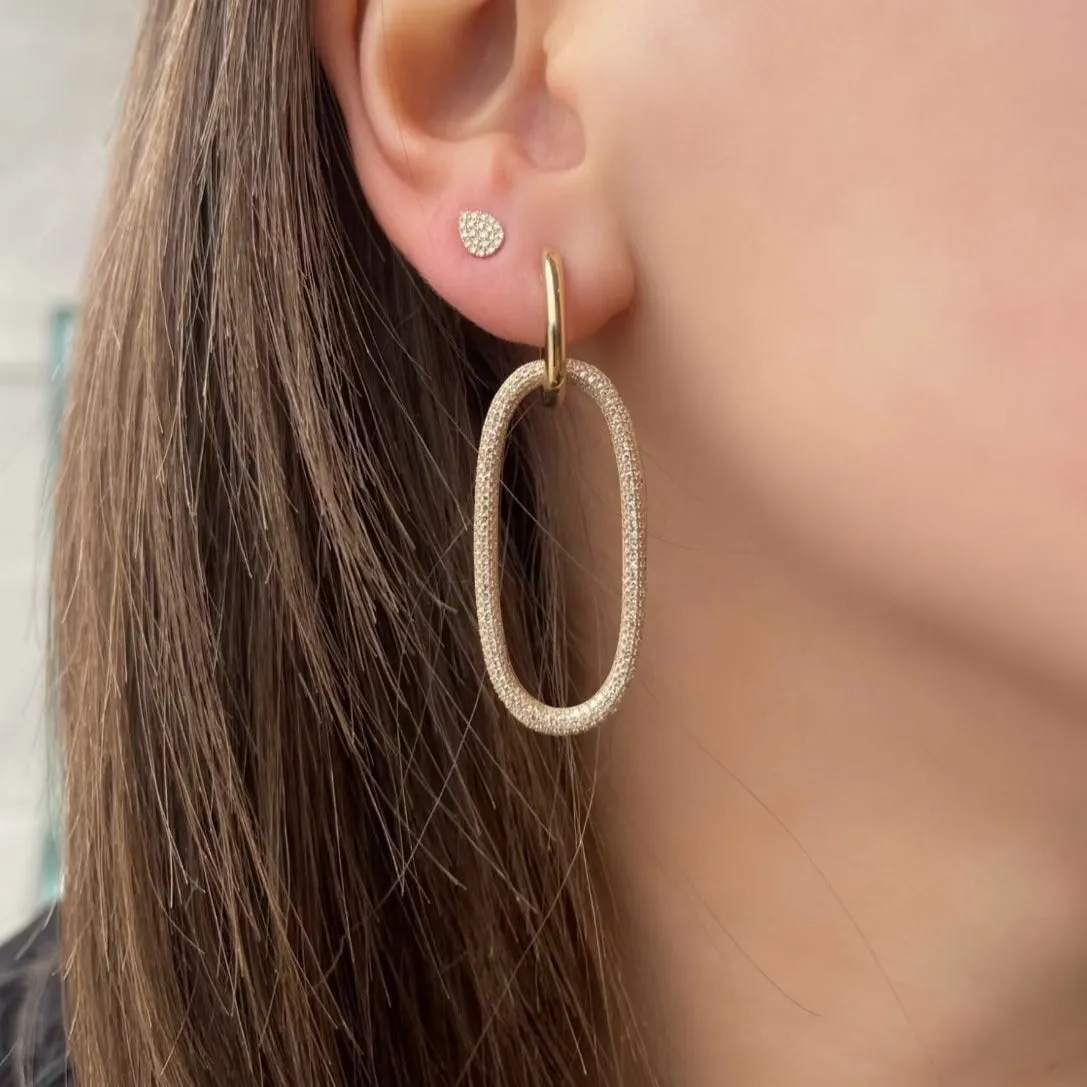 OVAL DIAMOND DROP HOOP EARRINGS