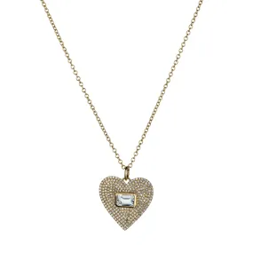 PAVÉ DIAMOND & WHITE TOPAZ HEART NECKLACE