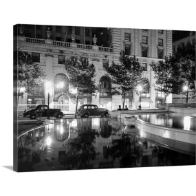 "1930's Night Scene 5th Avenue Tree Lined Sidewalk" Canvas Wall Art