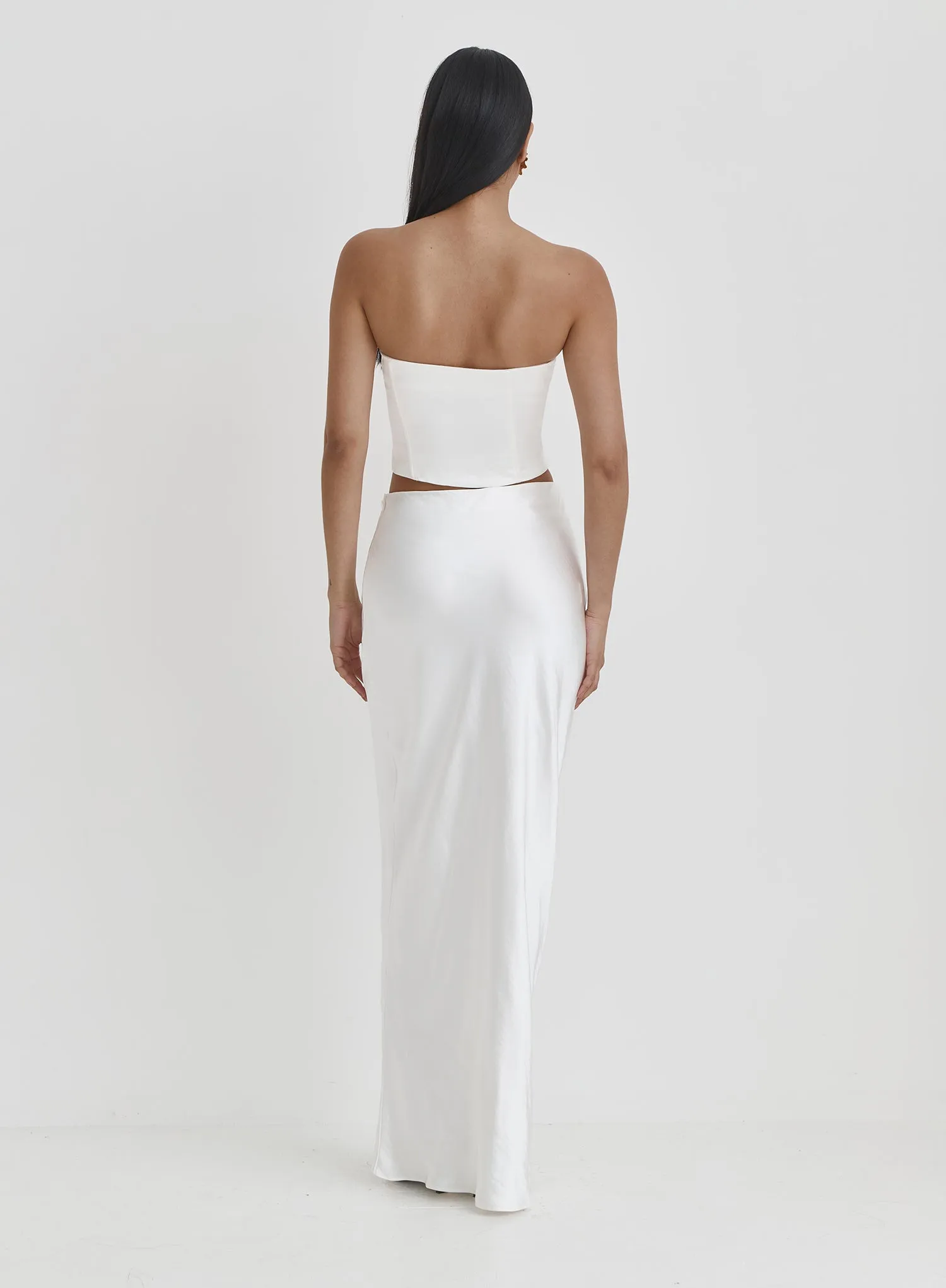 White Satin Maxi Skirt-Azalea